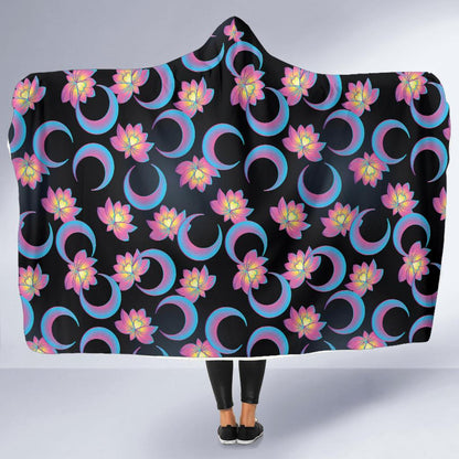 Lotus with Moon Pink Print Themed Hooded Blanket-JTAMIGO.COM