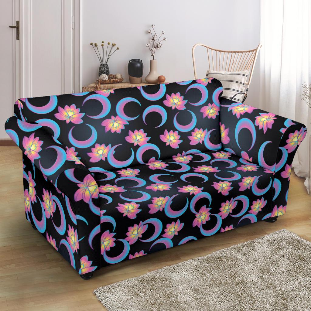 Lotus with Moon Pink Print Themed Loveseat Slipcover-JTAMIGO.COM