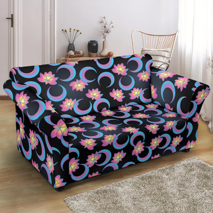 Lotus with Moon Pink Print Themed Loveseat Slipcover-JTAMIGO.COM