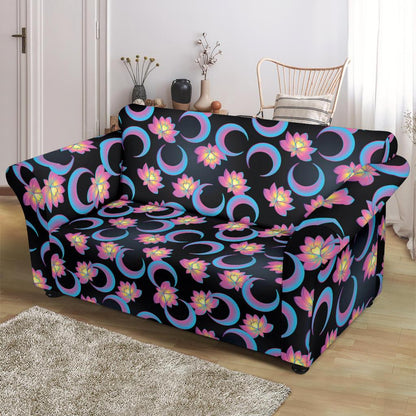 Lotus with Moon Pink Print Themed Loveseat Slipcover-JTAMIGO.COM