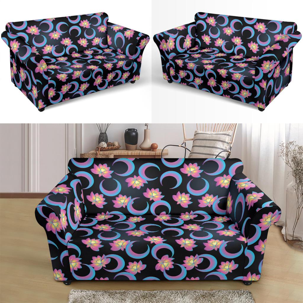 Lotus with Moon Pink Print Themed Loveseat Slipcover-JTAMIGO.COM