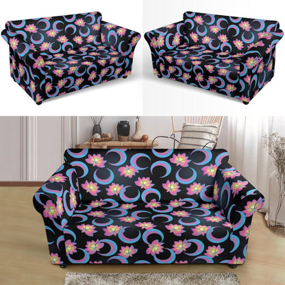 Lotus with Moon Pink Print Themed Loveseat Slipcover-JTAMIGO.COM