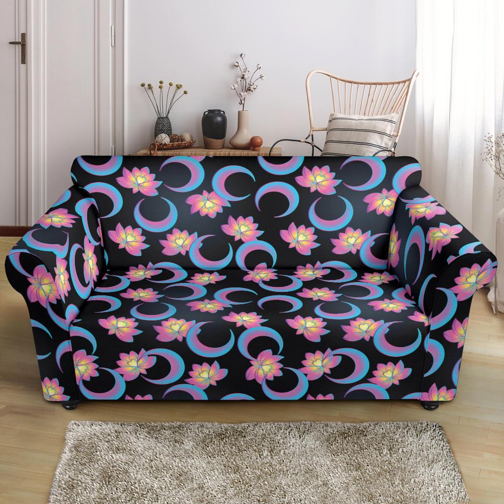 Lotus with Moon Pink Print Themed Loveseat Slipcover-JTAMIGO.COM