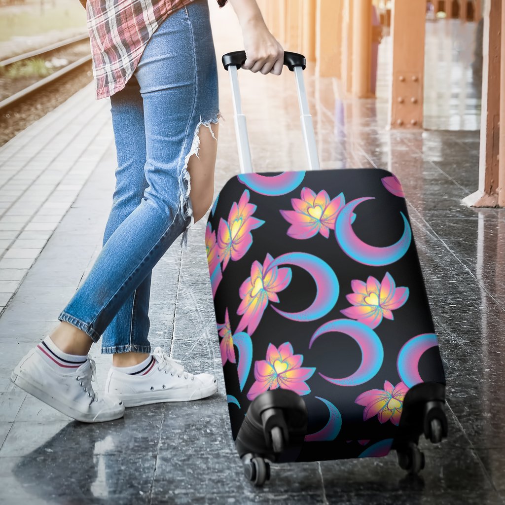 Lotus With Moon Pink Print Themed Luggage Cover Protector