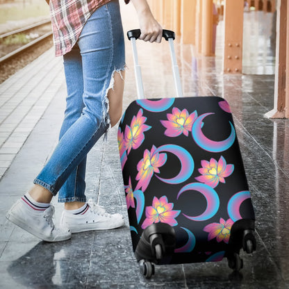 Lotus With Moon Pink Print Themed Luggage Cover Protector