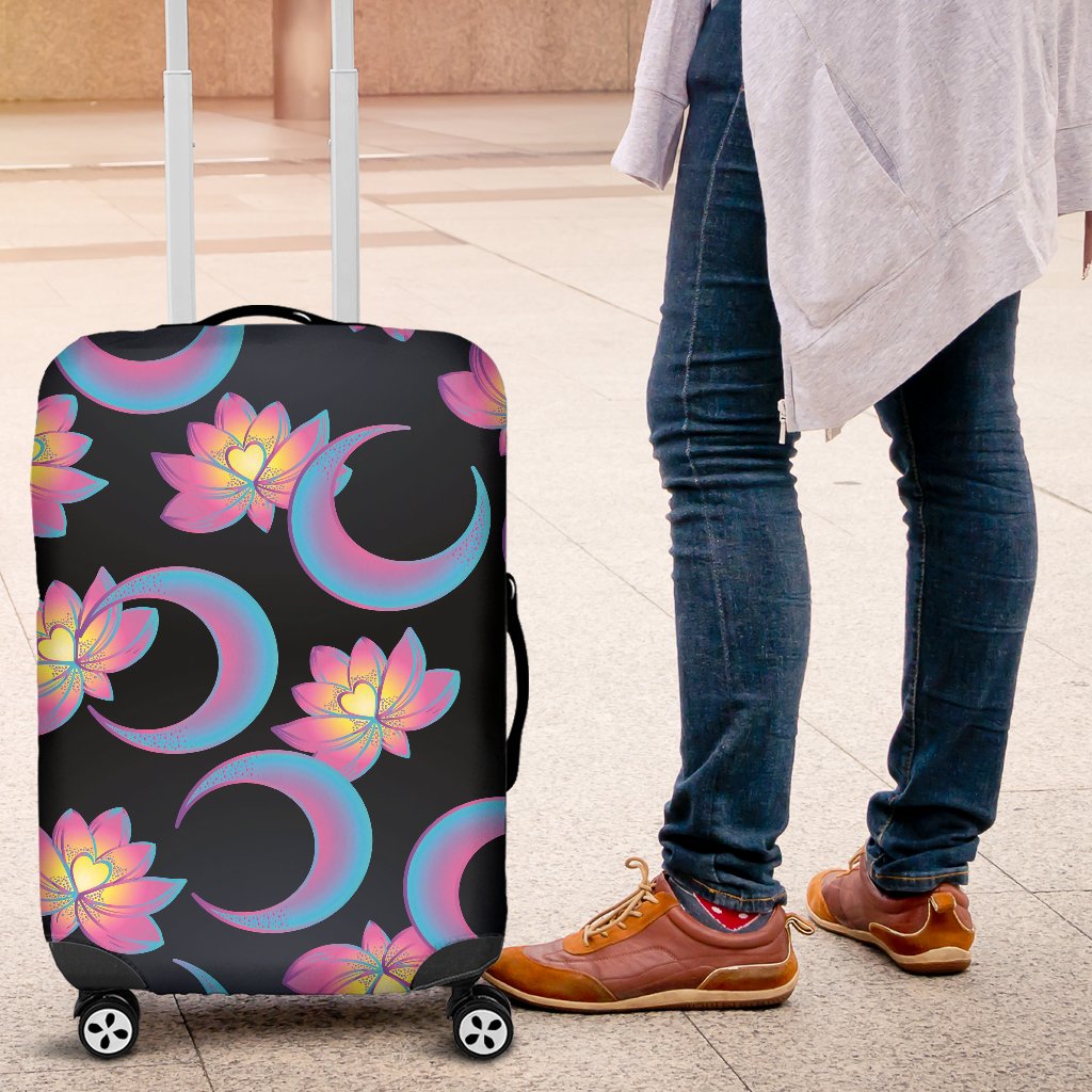 Lotus With Moon Pink Print Themed Luggage Cover Protector