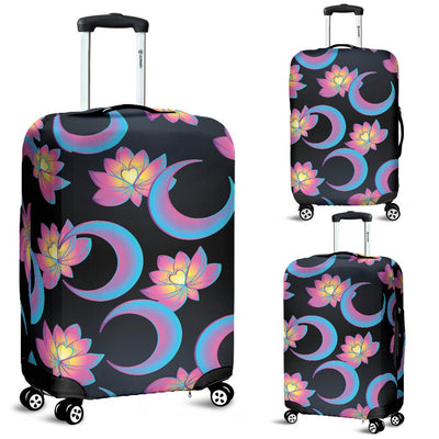 Lotus With Moon Pink Print Themed Luggage Cover Protector