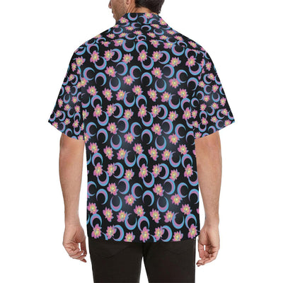 Lotus with Moon Pink Print Themed Men Aloha Hawaiian Shirt