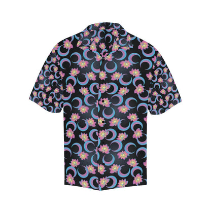 Lotus with Moon Pink Print Themed Men Aloha Hawaiian Shirt