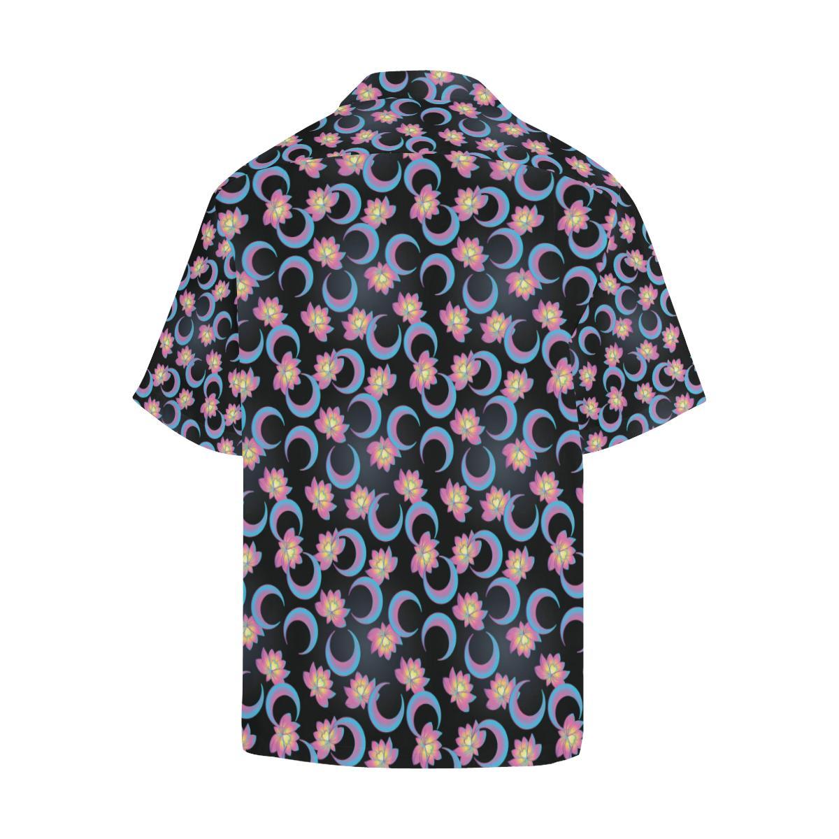 Lotus with Moon Pink Print Themed Men Aloha Hawaiian Shirt