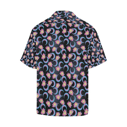 Lotus with Moon Pink Print Themed Men Aloha Hawaiian Shirt