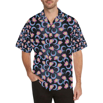 Lotus with Moon Pink Print Themed Men Aloha Hawaiian Shirt