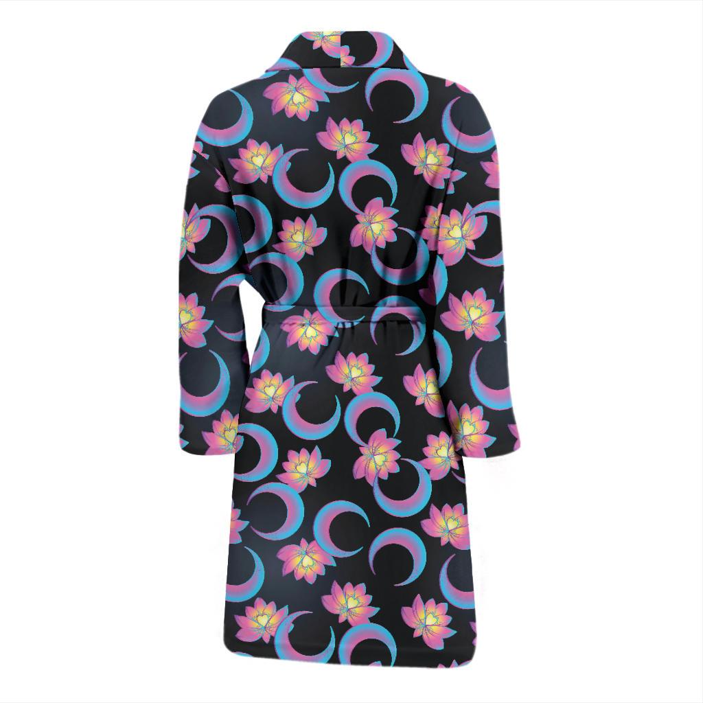 Lotus with Moon Pink Print Themed Men Bath Robe-JTAMIGO.COM