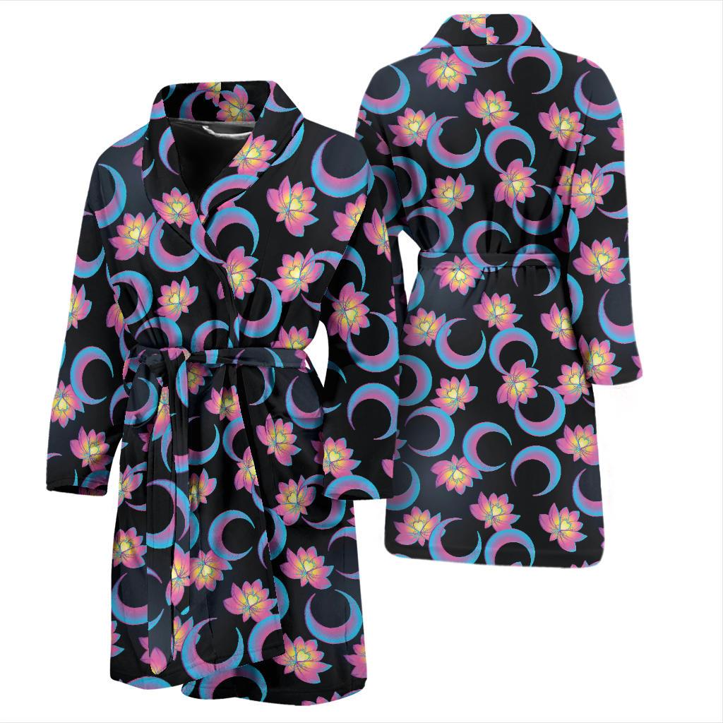 Lotus with Moon Pink Print Themed Men Bath Robe-JTAMIGO.COM