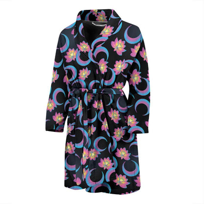 Lotus with Moon Pink Print Themed Men Bath Robe-JTAMIGO.COM