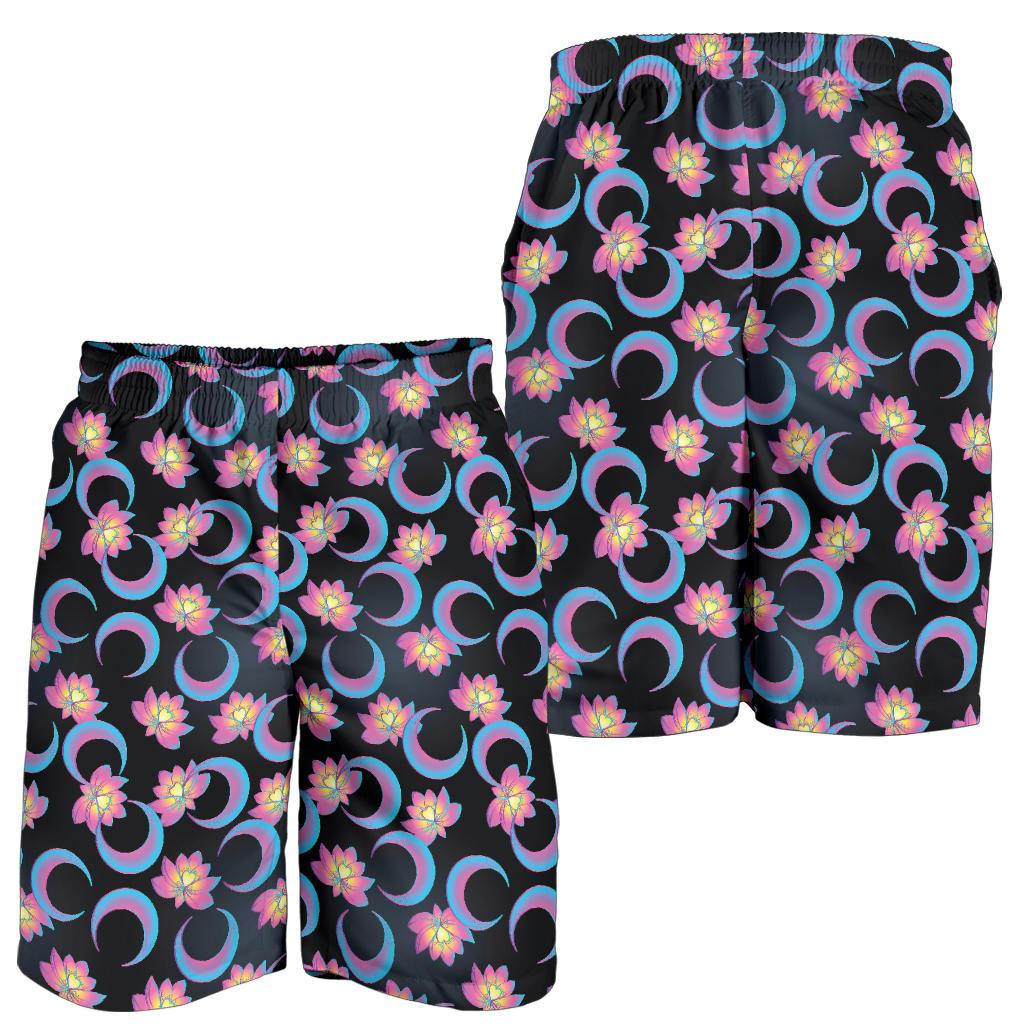 Lotus with Moon Pink Print Themed Mens Shorts-JTAMIGO.COM