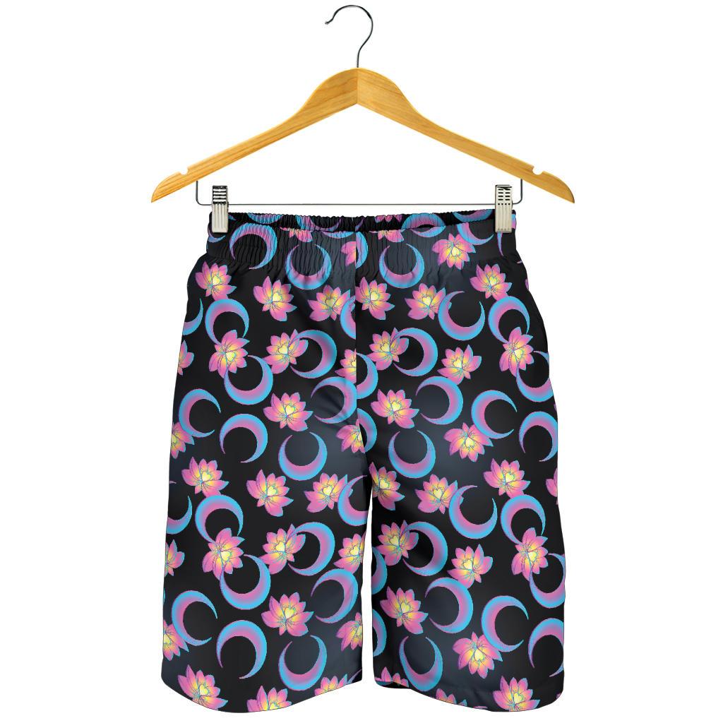 Lotus with Moon Pink Print Themed Mens Shorts-JTAMIGO.COM