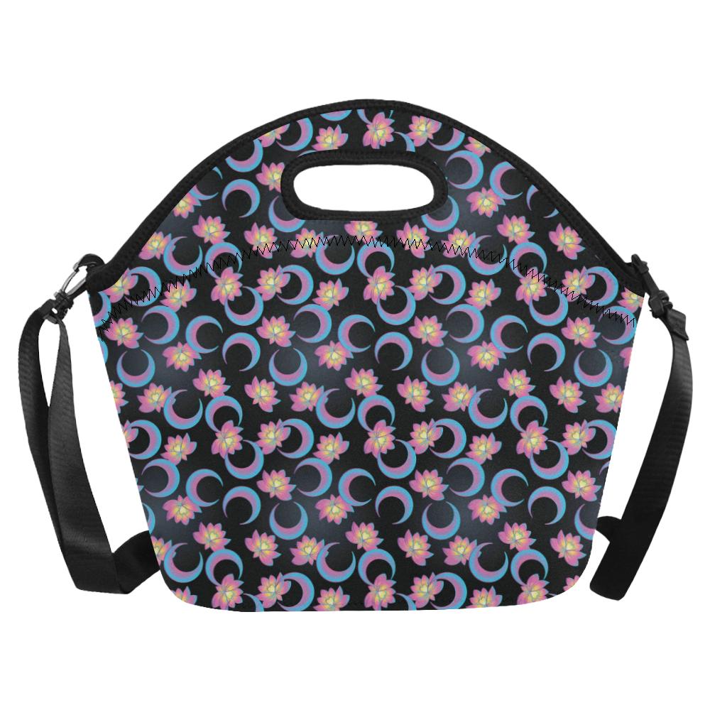 Lotus with Moon Pink Print Themed Neoprene Lunch Bag (Model 1669)(Large)-JTAMIGO.COM
