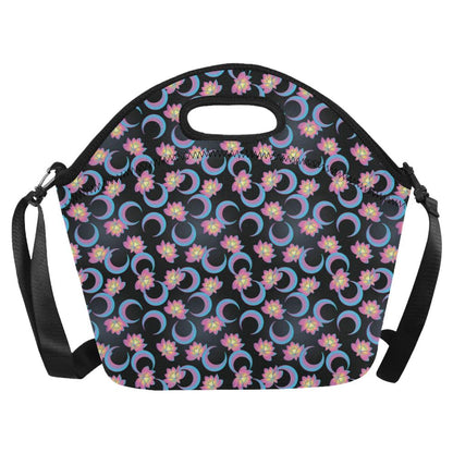 Lotus with Moon Pink Print Themed Neoprene Lunch Bag (Model 1669)(Large)-JTAMIGO.COM