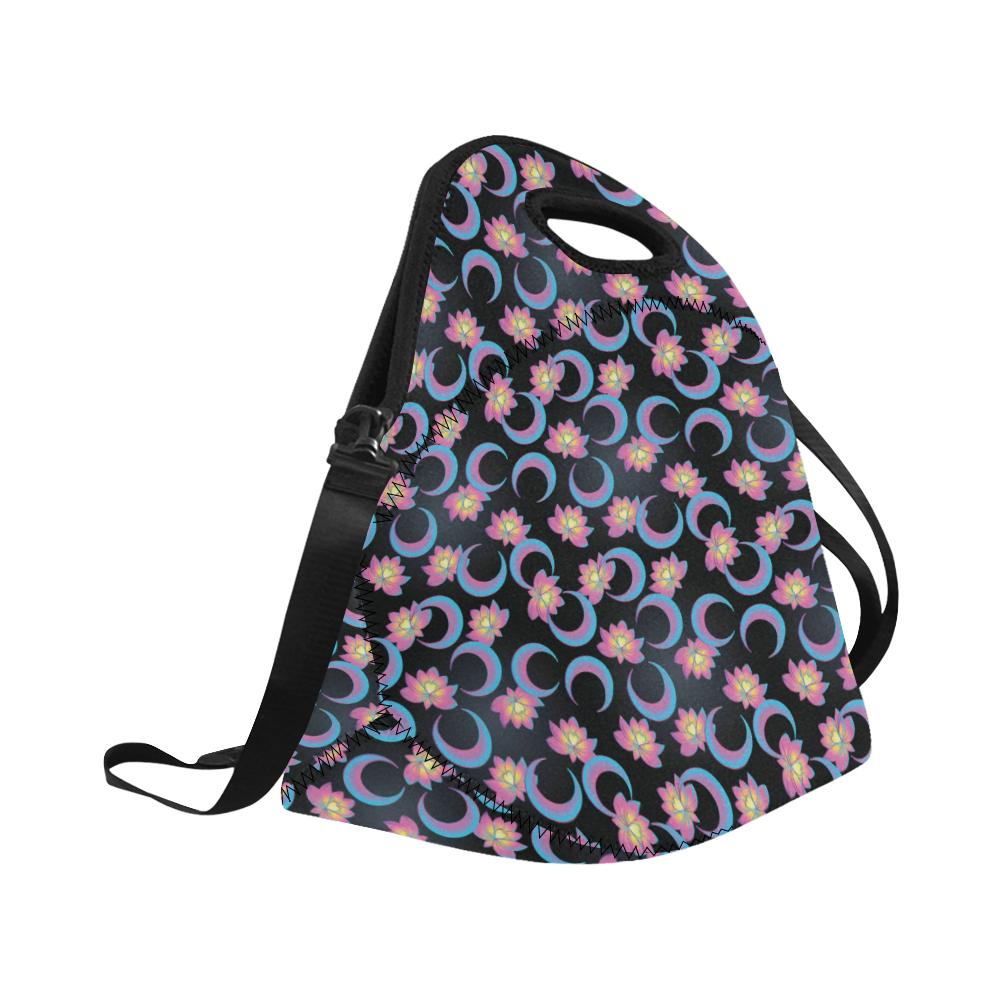 Lotus with Moon Pink Print Themed Neoprene Lunch Bag (Model 1669)(Large)-JTAMIGO.COM