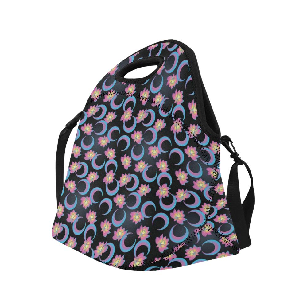 Lotus with Moon Pink Print Themed Neoprene Lunch Bag (Model 1669)(Large)-JTAMIGO.COM