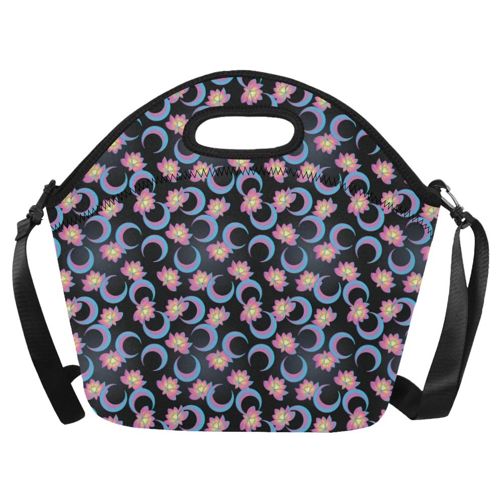 Lotus with Moon Pink Print Themed Neoprene Lunch Bag (Model 1669)(Large)-JTAMIGO.COM