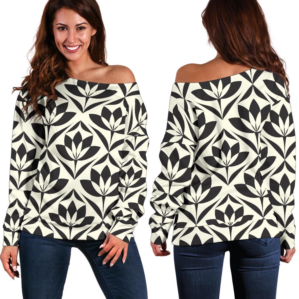 Lotus with Moon Pink Print Themed Off Shoulder Sweatshirt