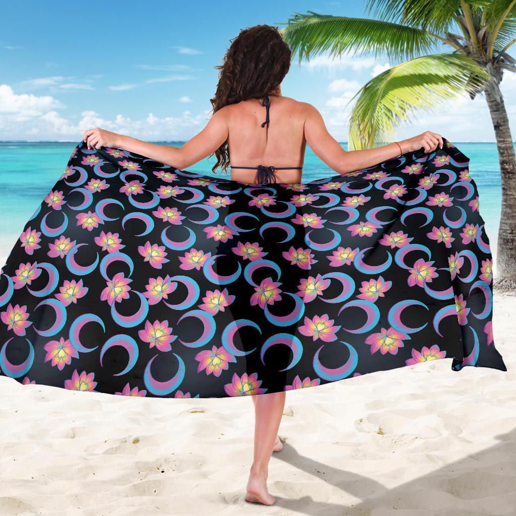 Lotus with Moon Pink Print Themed Sarong Pareo Wrap