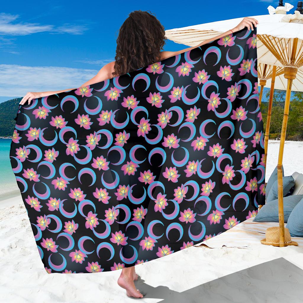 Lotus with Moon Pink Print Themed Sarong Pareo Wrap