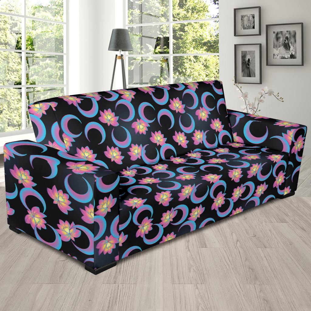 Lotus with Moon Pink Print Themed Sofa Slipcover-JTAMIGO.COM