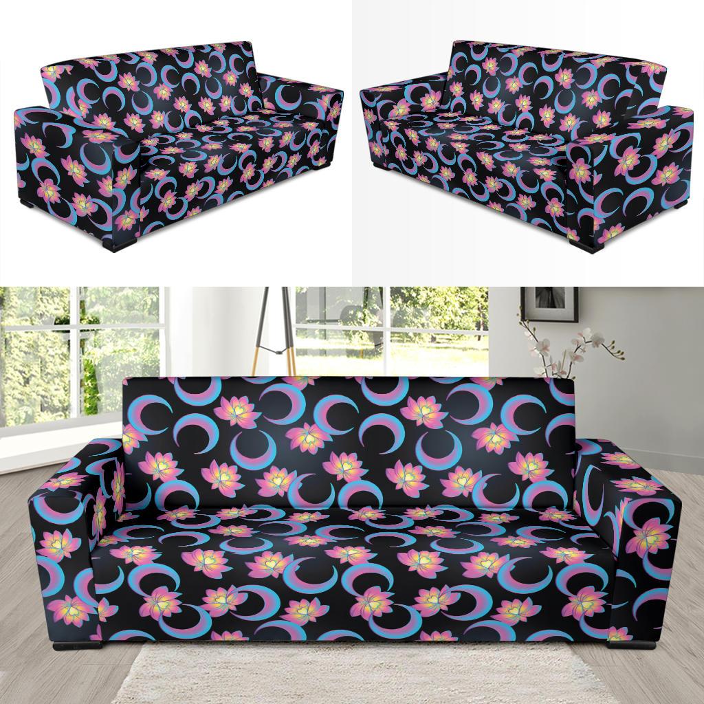 Lotus with Moon Pink Print Themed Sofa Slipcover-JTAMIGO.COM