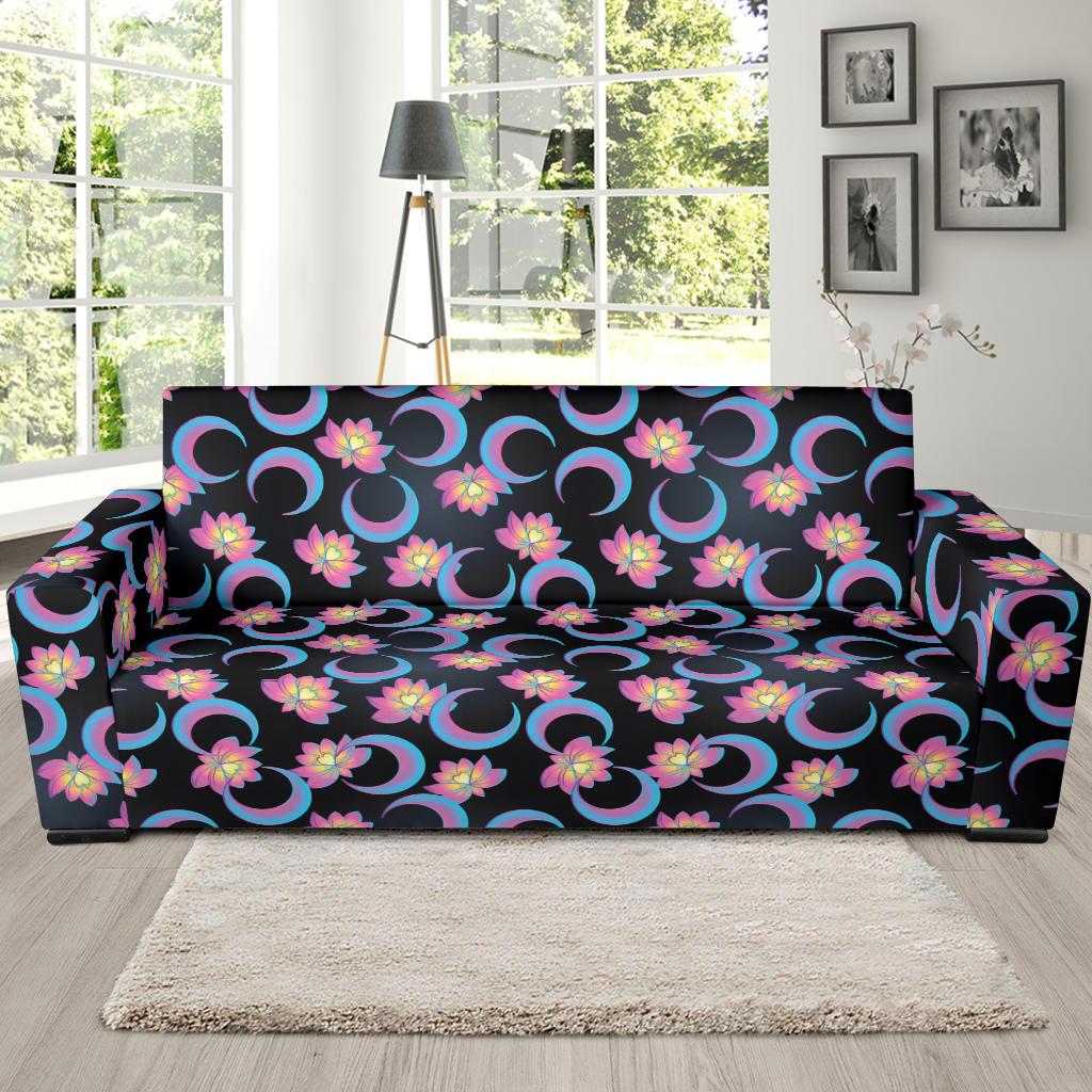 Lotus with Moon Pink Print Themed Sofa Slipcover-JTAMIGO.COM