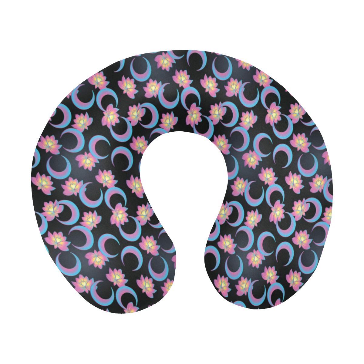 Lotus with Moon Pink Print Themed U-Shaped Travel Neck Pillow-JTAMIGO.COM