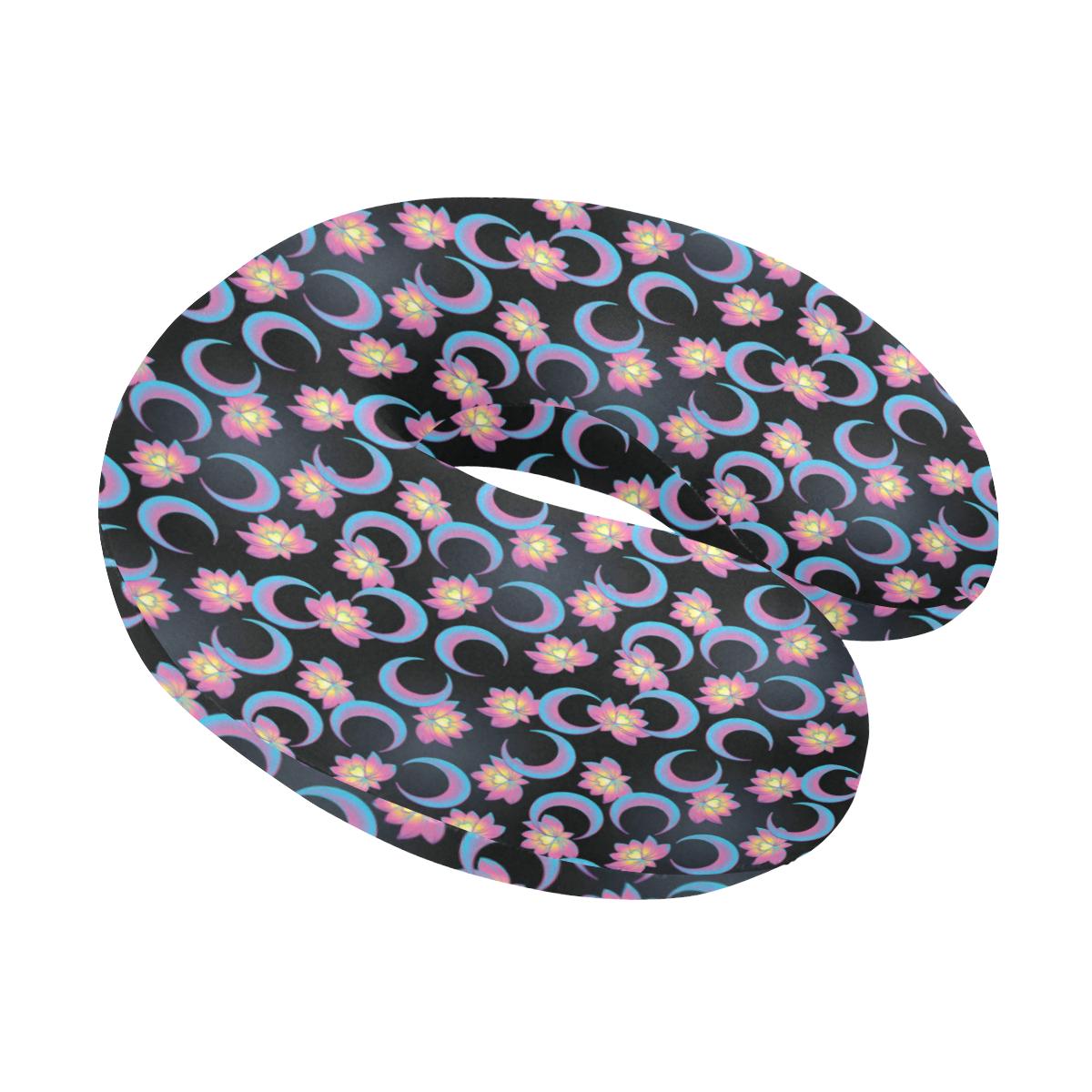 Lotus with Moon Pink Print Themed U-Shaped Travel Neck Pillow-JTAMIGO.COM