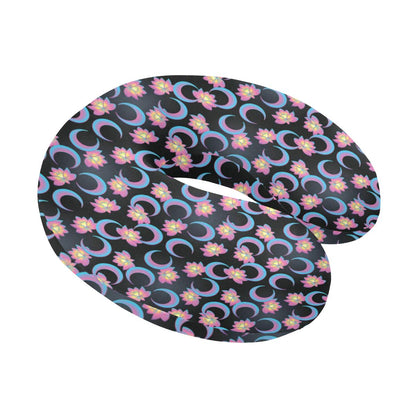 Lotus with Moon Pink Print Themed U-Shaped Travel Neck Pillow-JTAMIGO.COM