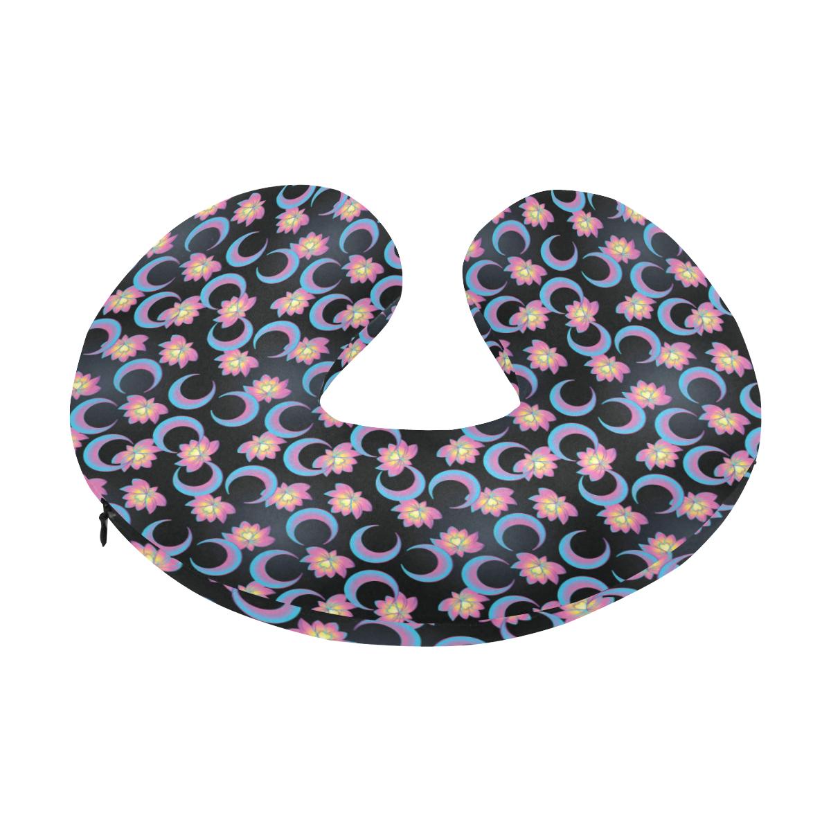 Lotus with Moon Pink Print Themed U-Shaped Travel Neck Pillow-JTAMIGO.COM