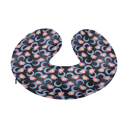 Lotus with Moon Pink Print Themed U-Shaped Travel Neck Pillow-JTAMIGO.COM