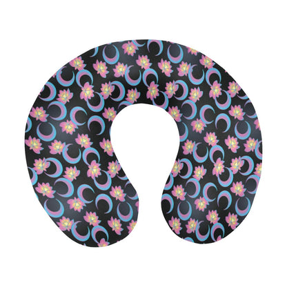 Lotus with Moon Pink Print Themed U-Shaped Travel Neck Pillow-JTAMIGO.COM