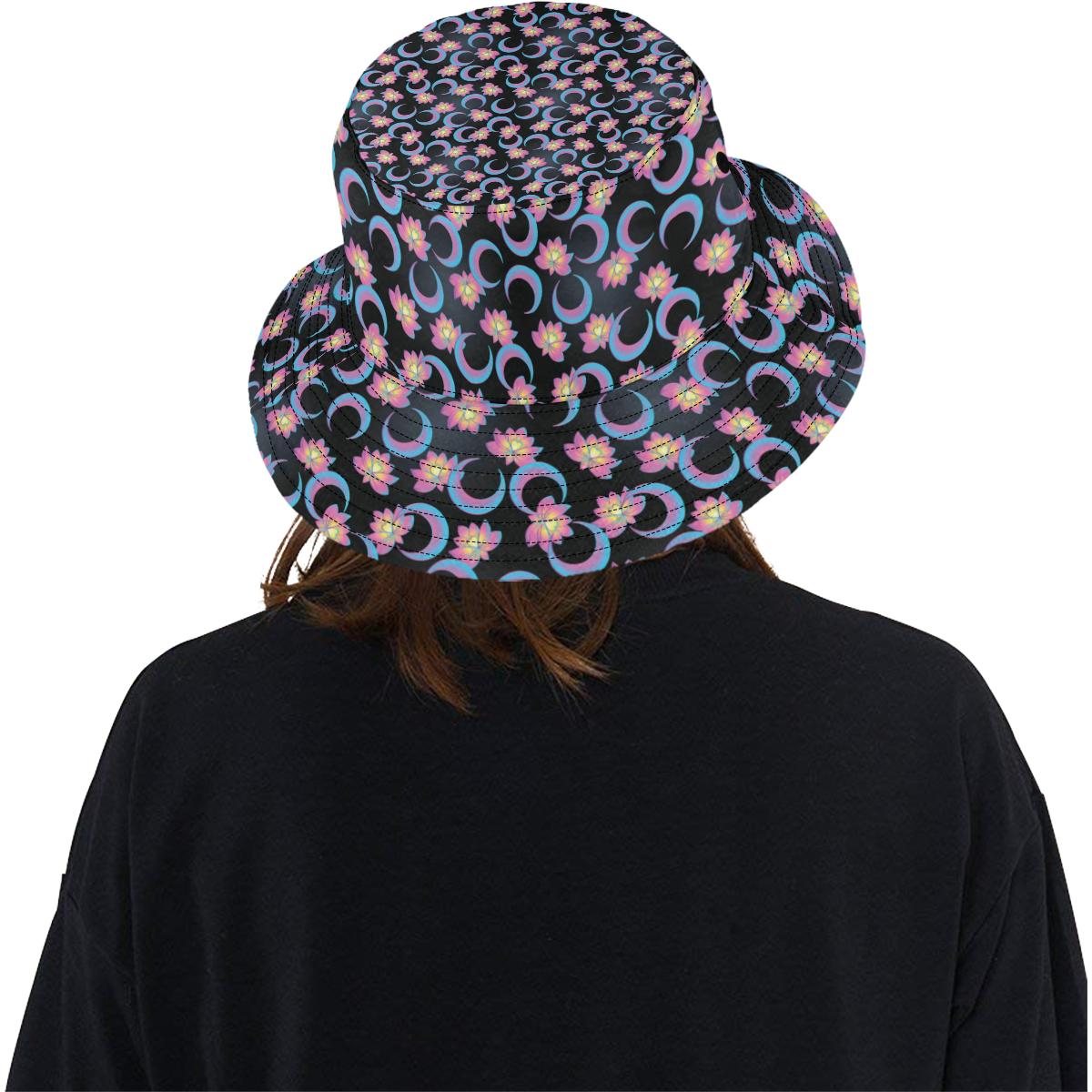 Lotus with Moon Pink Print Themed Unisex Bucket Hat