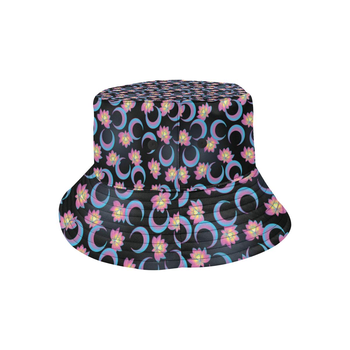 Lotus with Moon Pink Print Themed Unisex Bucket Hat