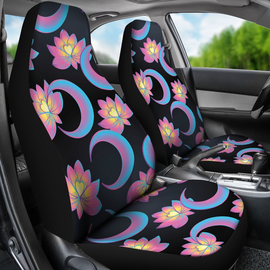 Lotus with Moon Pink Print Themed Universal Fit Car Seat Covers