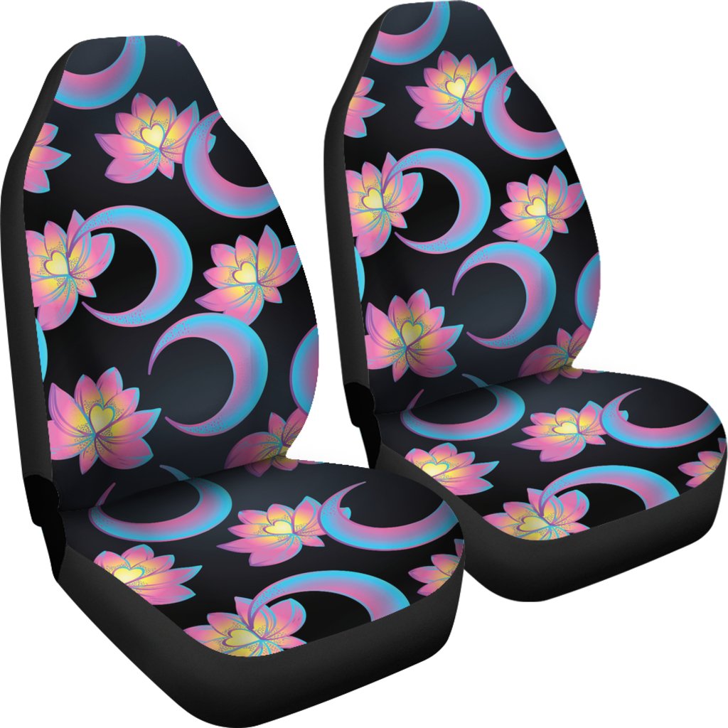 Lotus with Moon Pink Print Themed Universal Fit Car Seat Covers