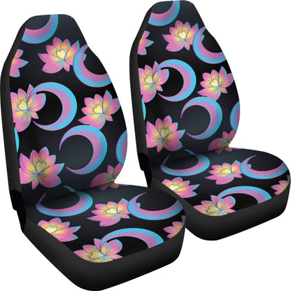Lotus with Moon Pink Print Themed Universal Fit Car Seat Covers