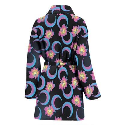 Lotus with Moon Pink Print Themed Women Bath Robe-JTAMIGO.COM