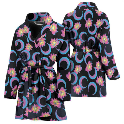 Lotus with Moon Pink Print Themed Women Bath Robe-JTAMIGO.COM