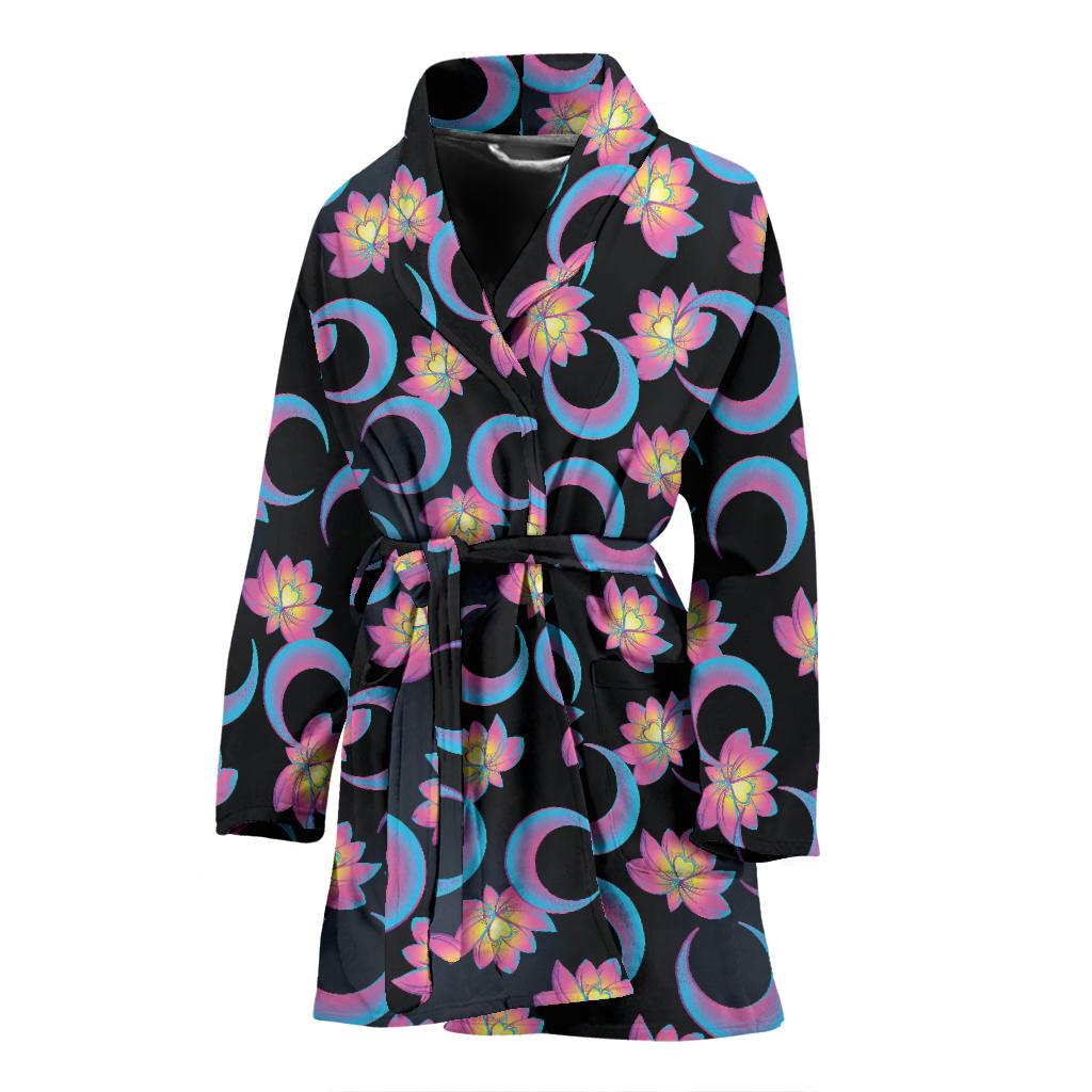 Lotus with Moon Pink Print Themed Women Bath Robe-JTAMIGO.COM