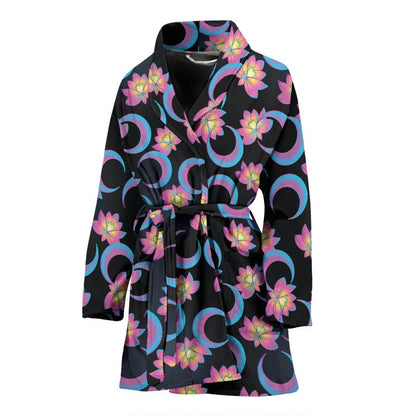Lotus with Moon Pink Print Themed Women Bath Robe-JTAMIGO.COM