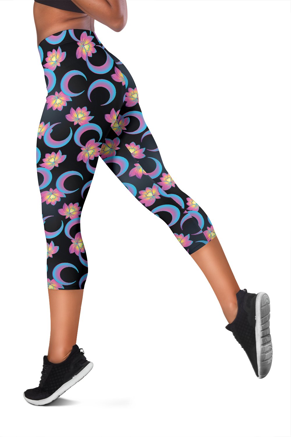 Lotus with Moon Pink Print Themed Women Capris