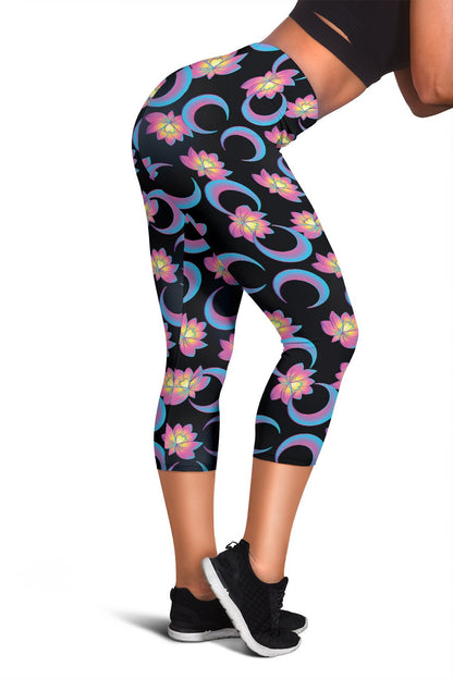 Lotus with Moon Pink Print Themed Women Capris