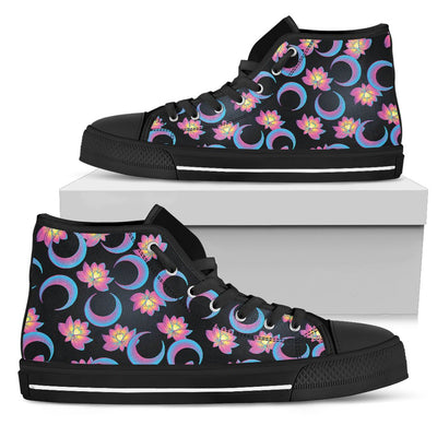 Lotus with Moon Pink Print Themed Women High Top Shoes